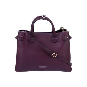Burberry Burgundy Grainly Leather House Check Banner Tote Should Crossbody Bag M